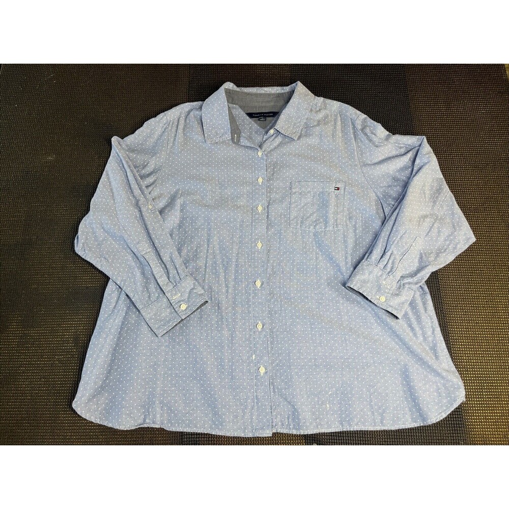 Tommy Hilfiger Shirt Mens 1x Blue Polka Dots‎ Long Sleeve Button Down Pocket